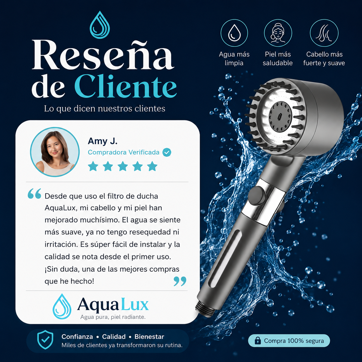 AquaLux™ Porque tu piel y tu cabello merecen un agua mejor.